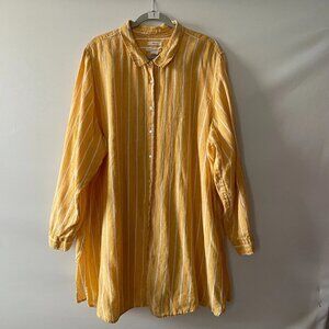 C&C California Womens Yellow Roll Tab Sleeve Striped Linen Tunic Shirt Size 3X
